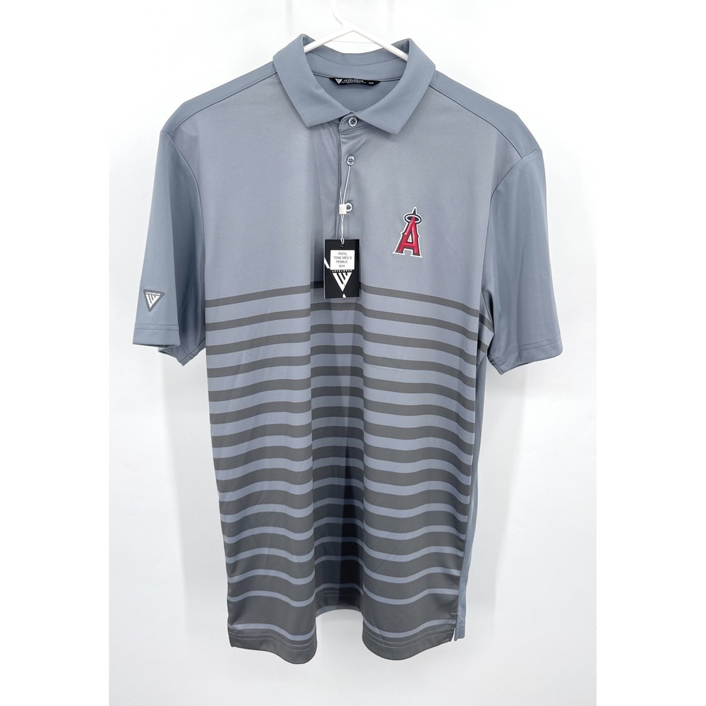 Levelwear Los Angeles Angels MLB Polo Shirt Mens Medium Gray Striped Performance